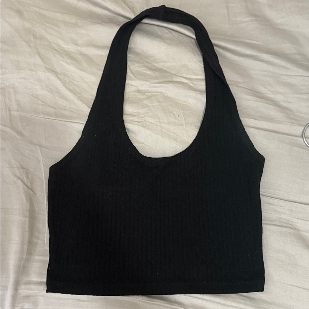Forever 21 Black Ribbed Halter Crop Top